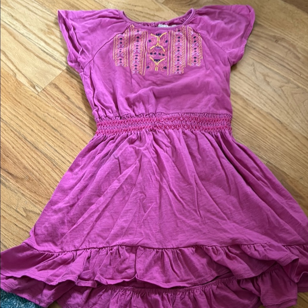 Little Girls’ Lucky Brand Embroidered Pink Ruffled High-Low Sundress
